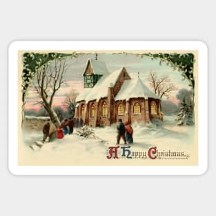 Vintage Christmas Church Parishioners Sticker